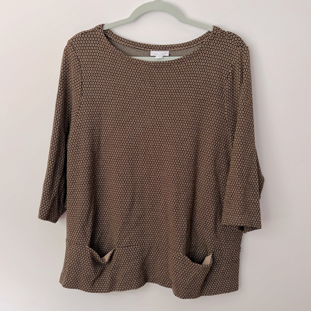 J.Jill Ponte Black Camel Print 3/4 Sleeve Knit Top Women's Large